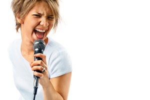 Girl Singing On White Background