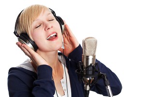 Blond Singer with Headphones